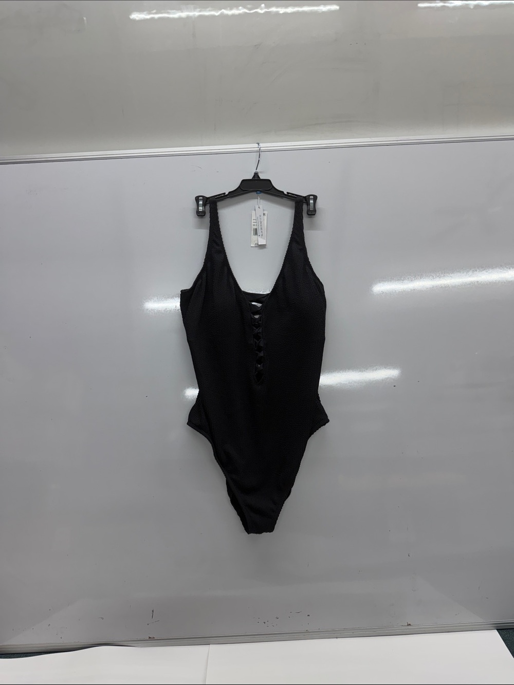 Black Womens' One-Piece Swimsuit with Front Lace-Up